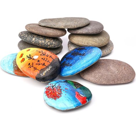 Galets a Peindre  Lot de 12 Pierres Plate Decoratif  Decoratif Naturel Cailloux Jardin Exterieur  Artisanat Taille de 5 a 8 cm PS10 (1/5)
