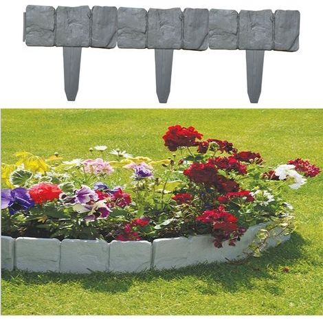 Bordure de Jardin, Bordure de lit de Fleurs décorative Bricolage pour allée de pelouse et Bordure de Paysage, Simulation de Pierre d'imitation Effet pavé, clôture de pelouse -10 Pièces Gris (1/5)