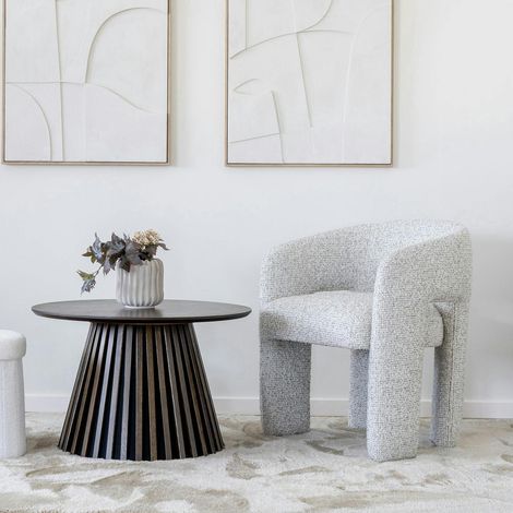 Fauteuil de table en tissu chiné beige TULSA (1/5)