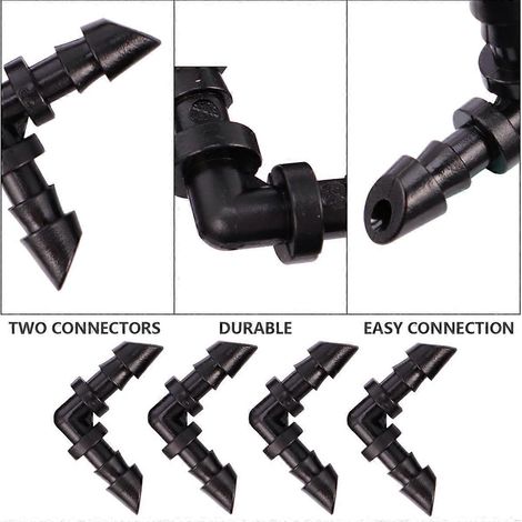 Raccords de tuyau d'arrosage coudés à barbes pour système d'irrigation goutte à goutte, outils de jardinage, connecteur à 2 voies, matériau PP, 100 pièces (1/5)