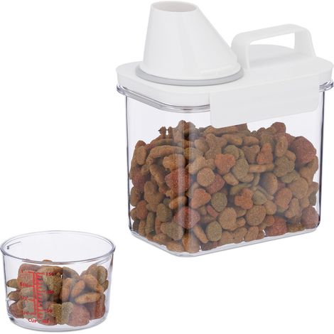 Relaxdays Recipiente Comida Mascotas, Vaso Medidor, Cierre Hermético, 1,1 L, Contenedor Pienso o Alimentos, Transparente (1/5)