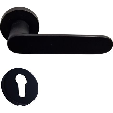 Paire de Poignées "A JOE" KLOSE besser sur Rosaces Rondes ALUMINIUM Noire Trou Cylindre