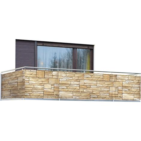 Housse de balcon décorative en pierre 500 x 85 cm – Plastique imperméable – Résistante aux intempéries et aux UV – 24 œillets métalliques (1/5)