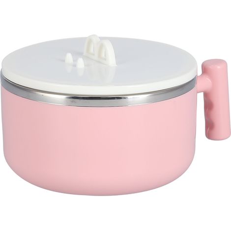 Ensemble de bols à nouilles en acier inoxydable, récipient de conservation des aliments, bol à soupe portable avec couvercle pour collations (vaisselle rose) (1/5)