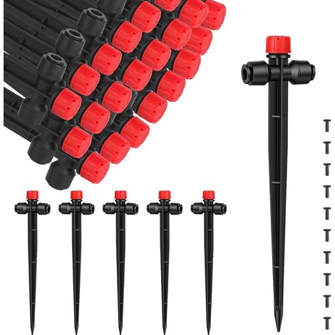 25 Pcs 360° Adjustable Watering Sprinkler, 8 Holes with Stake and Micro Drip Hose Holder for 1/4" Pipe, Irrigation Kits for Greenhouse, Potted Plants, Red (1/5)