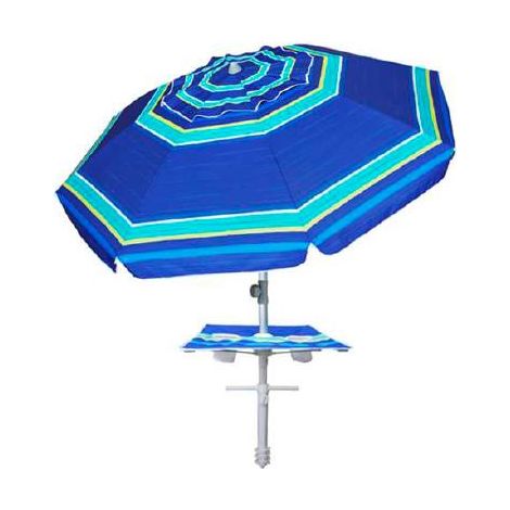 OMBRELLONE SPIAGGIA ALLUMINIO UPF POLY BLU/ARG Ø220CM C/TAVOLIN PAPILLON