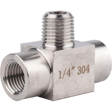 1/4" T-Stück - 3-Wege-Edelstahl-Teearmatur für Trinkwasser (IG x AG x IG) (1/5)