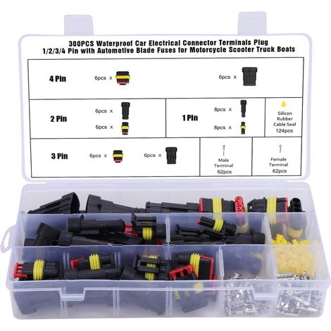 MIMOSON-300PCS Imperméable à l'eau Connecteur, Car Terminal Électrique Étanche Plug 1/2/3/4 Broches (1/5)