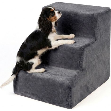 Dog Stairs, 3 Steps - Grey, Soft Plush Cover (1/5)
