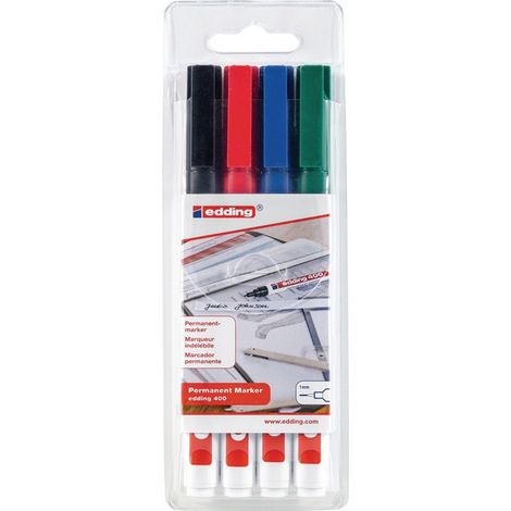 Edding 400 4-400-4 Marqueur permanent bleu, vert, rouge, noir résiste à l'eau: oui (1/2)