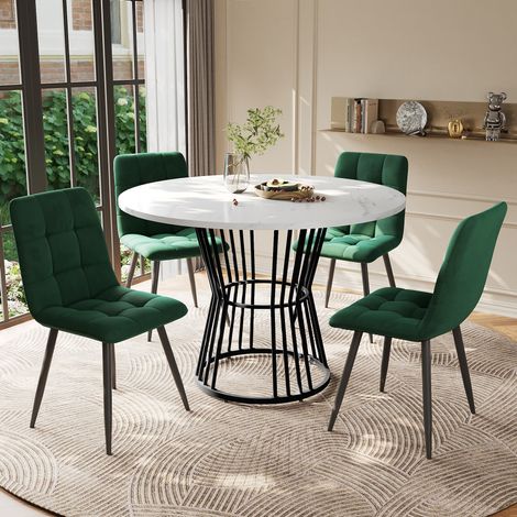 MEUBLIV Set tavolo da pranzo rotondo 100 cm con 4 sedie in velluto verde (1/5)