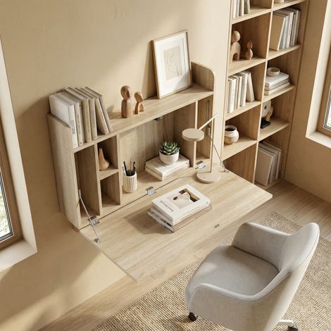 Bureau Suspendu Table Murale, Ordinateur, Tablette Rabattable Rangements, 77 x 20 x 51 cm (1/5)