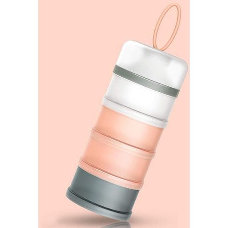 SABIR Distributeur de lait en poudre portable pour nourrissons pour bébé, Boîtes empilables, 4 couches de contenant céréales/aliments/fruits/collations Allaitement (Rose) (1/5)
