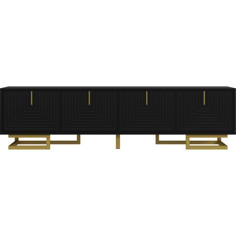 Meuble tv avec portes texturées, poignées et pieds dorés, design élégant pour salon (1/5)