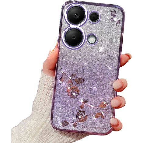 Custodia per Xiaomi Redmi Note 13 Pro 4G / Poco M6 Pro 4G, fiore glitterato, viola (1/3)