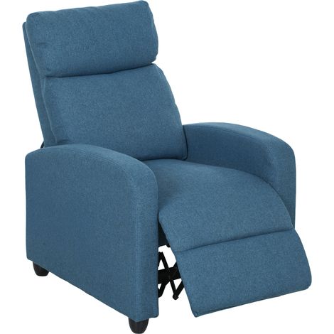 Fauteuil relax inclinable manuel bleu avec repose-pieds et revêtement en tissu