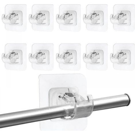 [JAMAIS UTILISÉ] Lot de 10 supports de tringle à rideaux sans perçage, transparents et auto-adhésifs (tringle non incluse) (1/4)