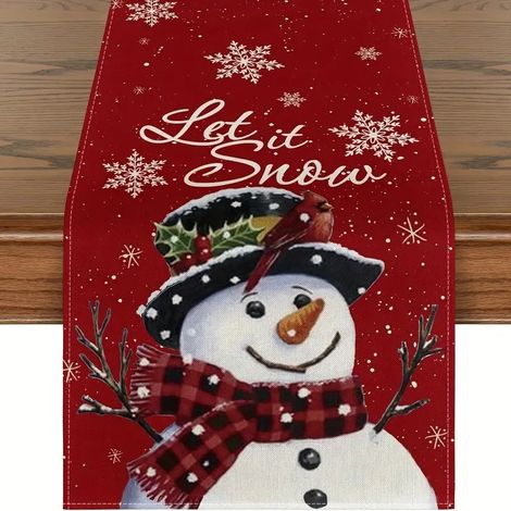 Chemin de table de Noël, bonhomme de neige, flocon de neige, chemin de table de Noël, décoration de table à manger, pour intérieur et extérieur, 33 x (1/5)