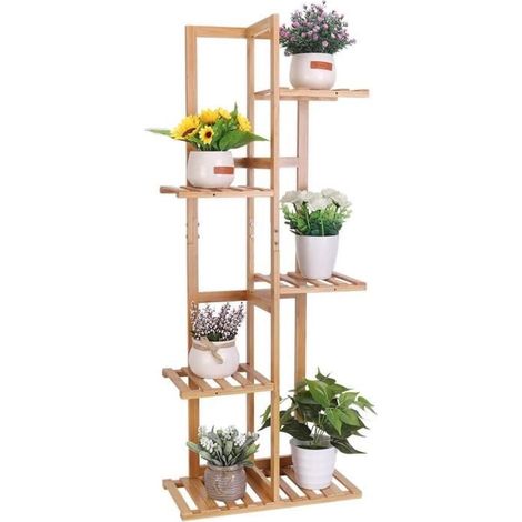 Blumenregal Bambus Blumentreppe 6 Ablagen stehendes Pflanzenregal Gartenregal 40x20x102cm (1/5)