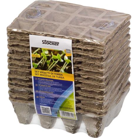 Set de culture 12 pots en fibre de tourbe 4 x 4 cm – Dimensions plateau 12 x 16 x h 6 cm – 100% biodégradable pour croissance rapide – Stocker