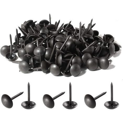 200 antike schwarze Metall-Polsternägel mit runden Köpfen für Polstermöbel und Korktafeln, 7 x 13 mm