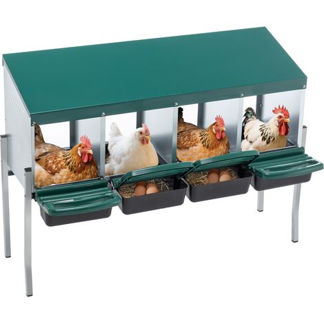 Pondoir pour poules 4 compartiments sur pieds avec couvercle, collecte des œufs par roulage, acier galvanisé vert pour poulailler et élevage extérieur CHICFURN (1/5)