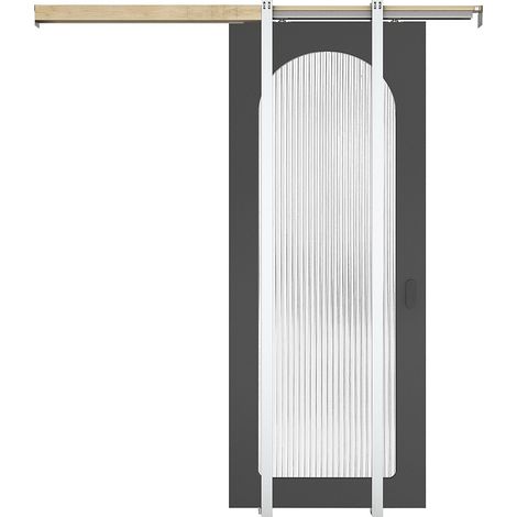 Porte coulissante avec système à galandage en bois et MDF - arche noire et verre trempé cannelé - H205 x L83 cm - ODEZA (1/3)