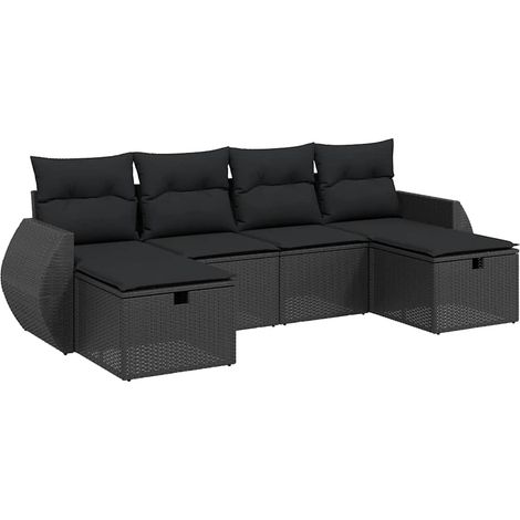 Maison Exclusive - Set Divano da Giardino 6 pz con Cuscini Nero in Polyrattan (1/4)
