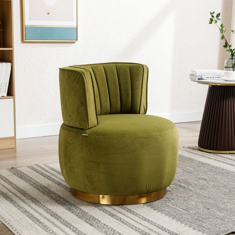 Sillón giratorio de 360 grados, sillón de relajación redondo acolchado, respaldo cómodo, tela de terciopelo, color verde (1/5)