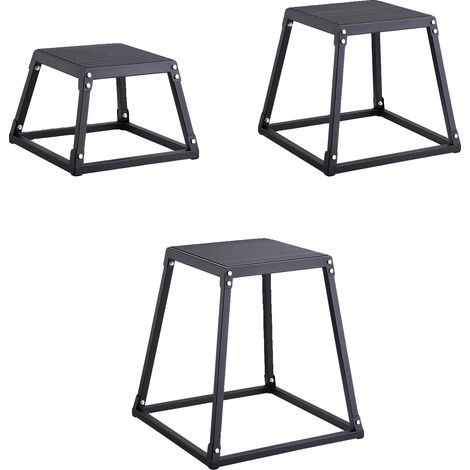 Coffres de saut pliométriques, plusieurs tailles disponibles, adaptés à l'entraînement à domicile, 3pcs noir (1/2)