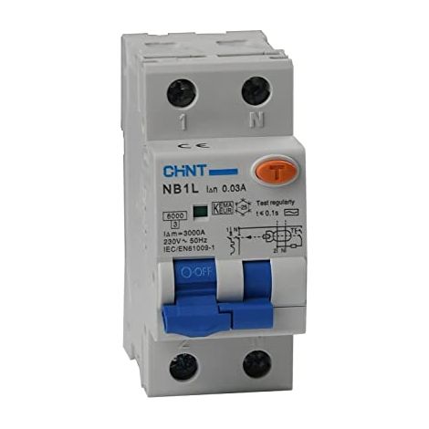 Chint interruttore magnetotermico 0,03a  nb1l2/c25-1pn-6-ac30 -1p+n 25a 30ma 6ka curva c tipo ac 203297 (1/4)