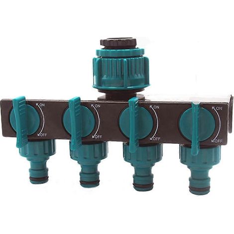 Robinet d'arrosage 4 voies pour cuisine, raccord de tuyau d'arrosage goutte à goutte, compatible avec tuyaux 1/2 ou 3/4, connecteur de tuyau d'irrigation 180 x 102 x 80 mm (1/5)