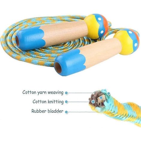 Corde à sauter pour enfants avec poignée en bois et motif dessin animé, réglable (1/5)