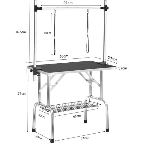 Table de toilettage pliable pro pour chiens et chats, avec bras de soutien amovible, longe et plateau en filet, noir, 90 x 60 x 76 cm, capacité 60 kg (1/5)
