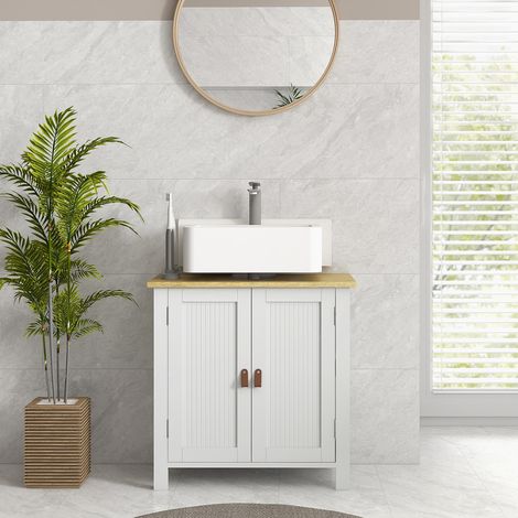 Mobiletto sottolavabo, mobiletto autoportante con 2 ante, 2 maniglie e ripiano regolabile, senza lavabo, 60x30x60 cm, bianco