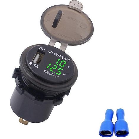 Thermomètre et voltmètre numérique multifonctions étanches à LED, 12-24 V CC, 2,1 A, chargeur rapide USB pour voiture (1/4)