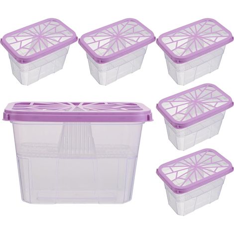 Boîte à Humidité Réutilisable 6 Pièces, Déshumidificateur Plastique Carré Violet, Absorbeur D'humidité pour Placard et Salle de Bain, Conteneur Écologique sans (1/5)