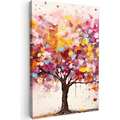 TABLEAU SUR TOILE Aquarelle - Arbre - Art - Abstrait Tableau Décoration Murale 60x90 cm
