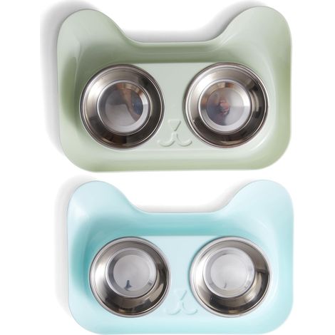 Comedero para gatos, juego de 2, bicolor, con diseño de fregadero, inserto de acero inoxidable 304. (1/5)