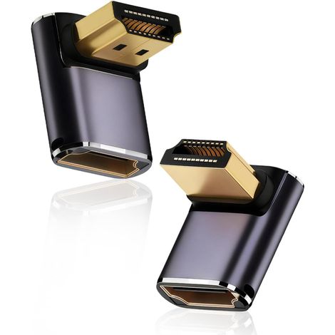 2-teiliger 8K-Winkel-HDMI-Adapter, 8K 21 HDMI-Verlängerungskabel (Stecker auf Buchse), 90° und 270°, vergoldet, 48 Gbit/s, abgewinkelter HDMI-Anschluss (1/5)