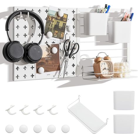 COSTWAY Kit 2 Pannelli Portaoggetti da Parete con Mensola Portaoggetti, Kit Combinato di Pannelli Forati, Contenitori Magneti e Ganci, Pannelli Forati Portautensili da Parete, 30,5x30,5 cm (1/5)