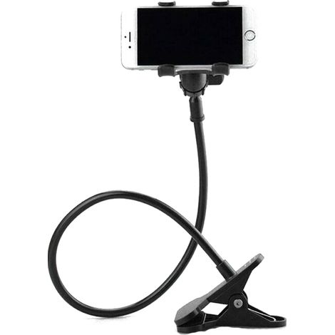 Support Téléphone Col De Cygne - Rotation 360° - Pince Universelle Jusqu'à 70 mm - Pour Bureau Lit Meuble - Noir (1/5)