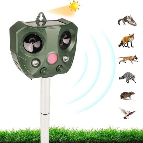 Répulsif Animaux Solaire, Repulsif Chat Exterieur, Ultrason Oiseau, Répulsif Souris, Ultrason Charge Solaire, Chargement USB, Jardin pour Cours, Fermes, Champs (A) (1/5)