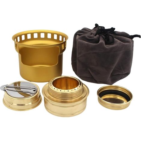 Fours à alcool de camping en aluminium, barbecue de pique-nique portable, fours à alcool coupe-vent, cuisinières d'extérieur, or (1/5)