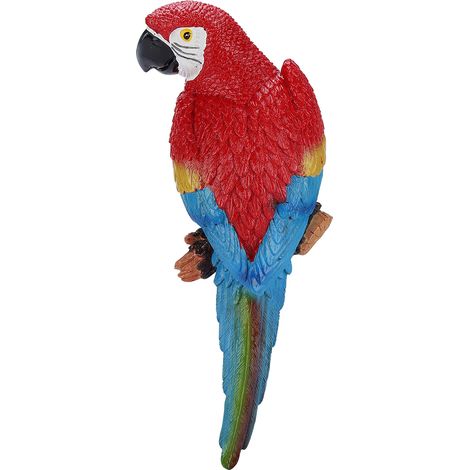 Perroquet réaliste en résine, figurine décorative pour jardin, modèle mural sculpté, ornement oiseau rouge (droite) (1/5)