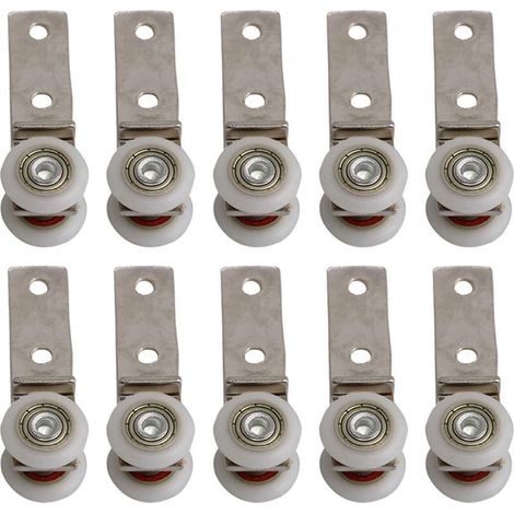Lot de 10 poulies à roulement en métal pour conduits coudés de 2,5" x 0,75" avec deux roues en plastique pour armoires à portes et fenêtres coulissantes, espacement des trous de 20 mm (1/5)