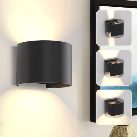 LED-Wandleuchte, geeignet für den Innen- und Außenbereich, schwarze Wandleuchte, moderne Auf- und Abwärtsbeleuchtung 04, warmweißes Licht, Flurbeleuchtung, IP65 wasserdicht, Außenwandleuchte, 6W.