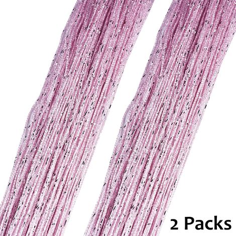 Lot de 2 Rideaux Fils Paillette 100x200cm Draperie Rideau Spaghetti Rose (1/5)