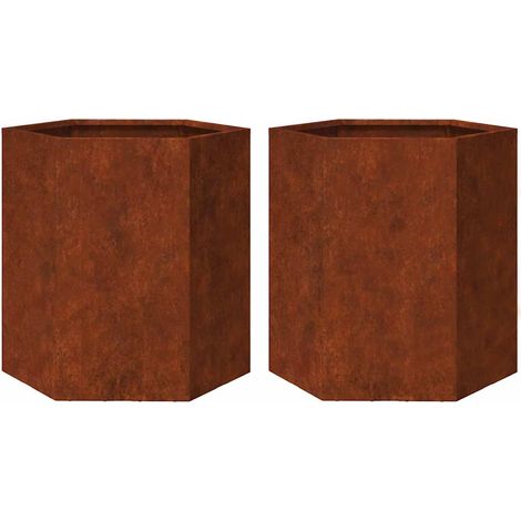 Jardinières 2 pcs  Bac à fleurs hexagone 46x40x45 cm acier patinable (1/5)