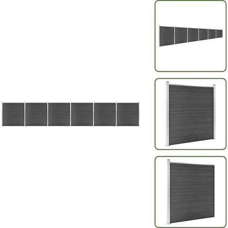 Zaunelement Set WPC 1045x186 cm Schwarz - Gartenzaun - WPC Zaun - Holzzäun - Privacy Screen - Zaunsystem